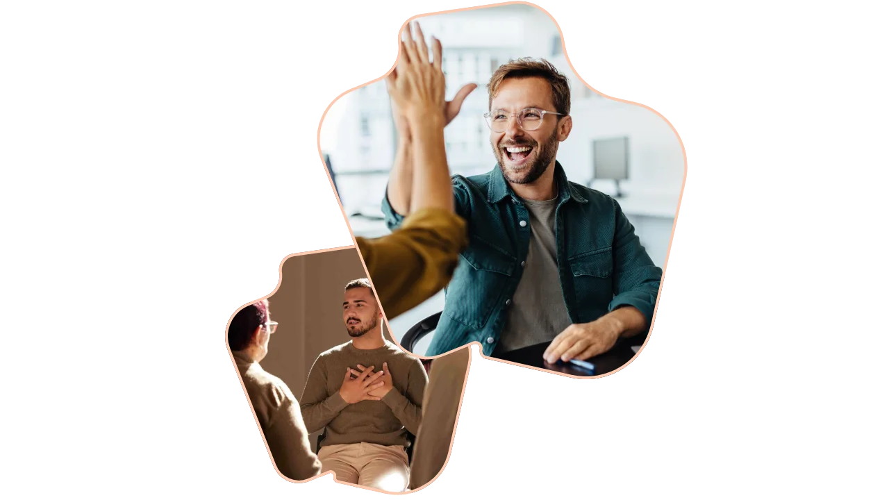 Two people happy after receiving mental health treatment