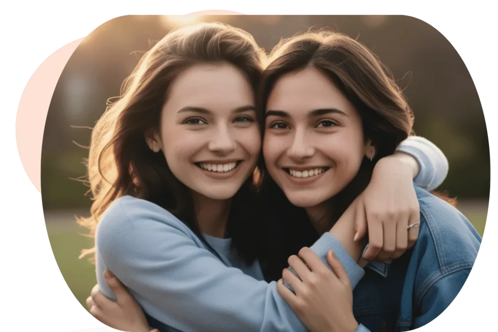 Two women smiling after getting outpatient mental health treatment